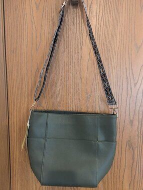 NWT Ah-Dorned Pebbled Faux Leather Crossbody Bucket Bag w/ 2 Straps-Olive Green